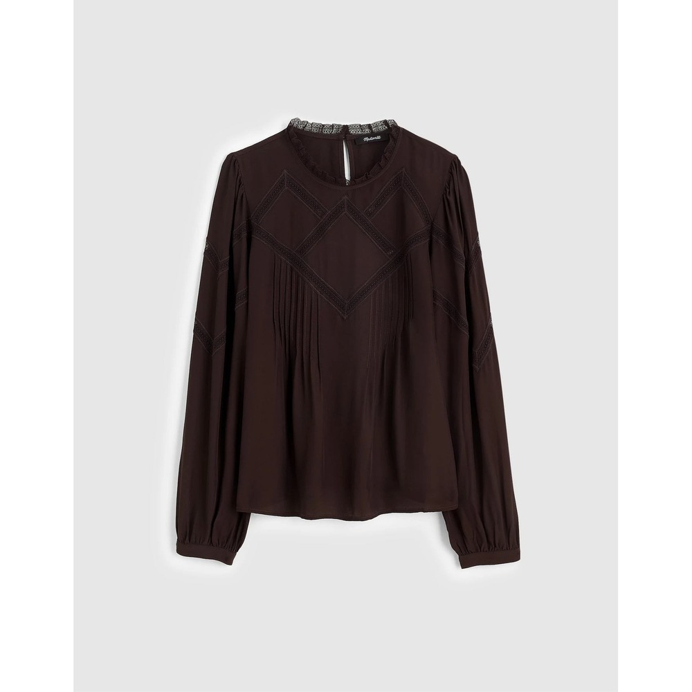 Madewell Lace-Insert Mockneck‎ Long-Sleeve Top Molasses Brown XS NWT